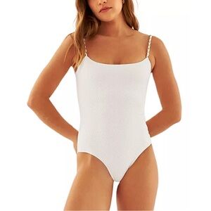 Aquamanile Jasmine Full Cut One Piece‎ Swimsuit WHITE Small